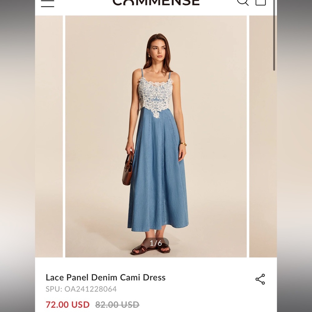 Commense Blue and White Lace Panel Denim cami Dress